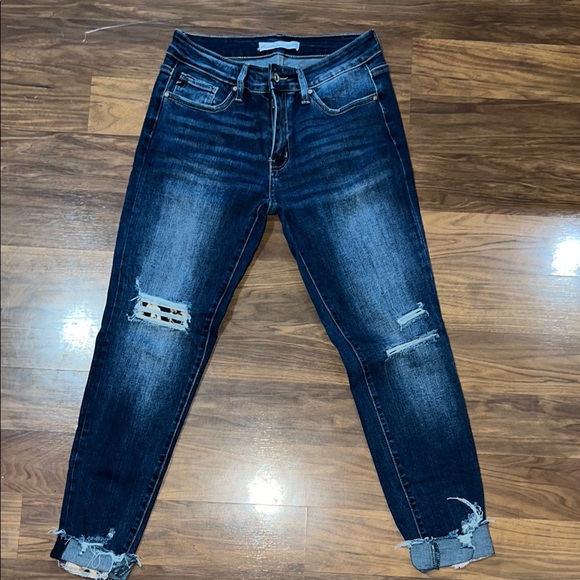 Dark Blue Distressed Women's Jeans - Picture 1 of 5